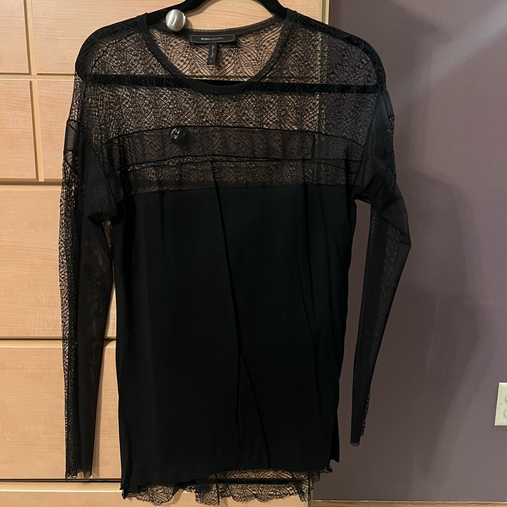 BCBG Black Lace Long Sleeve Top
